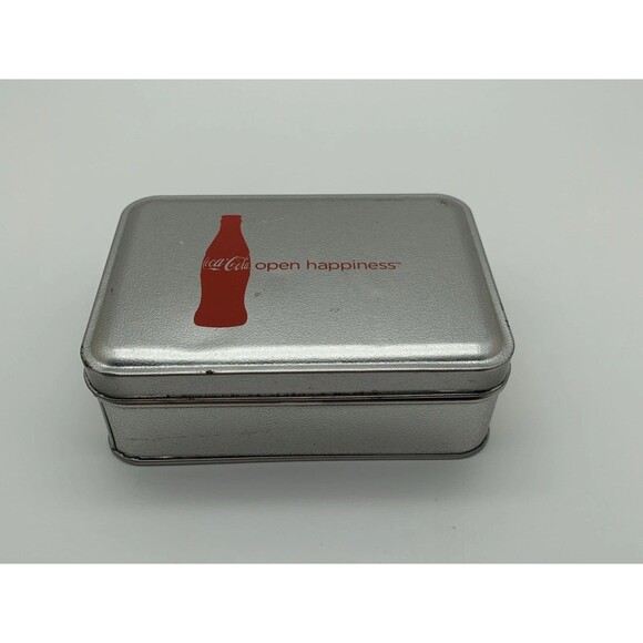Collectible Coca Cola Tin Box Silver Rectangular Trinket Tin 5 x 3.6 x 1.6 - Picture 2 of 10